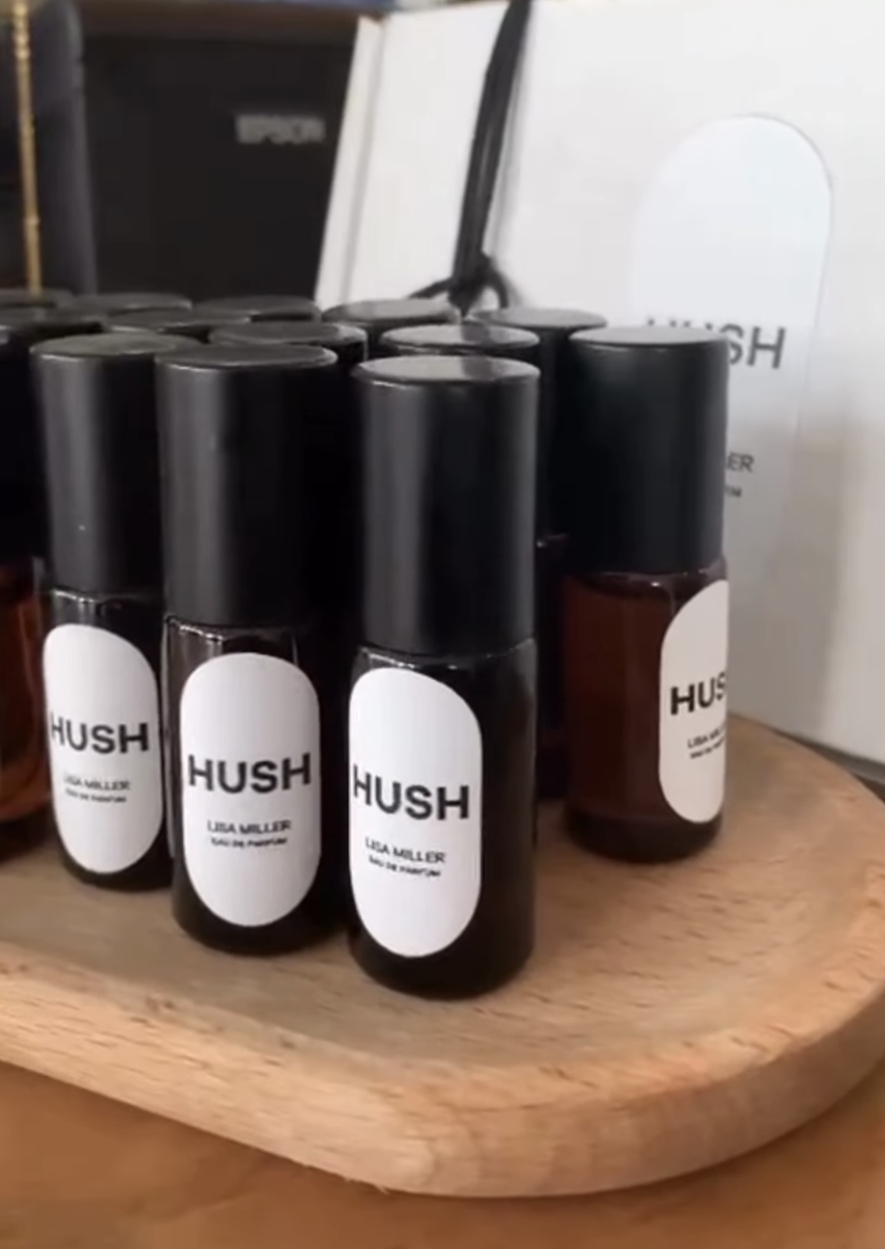 Hush 5ml purse size rollers on wooden tray